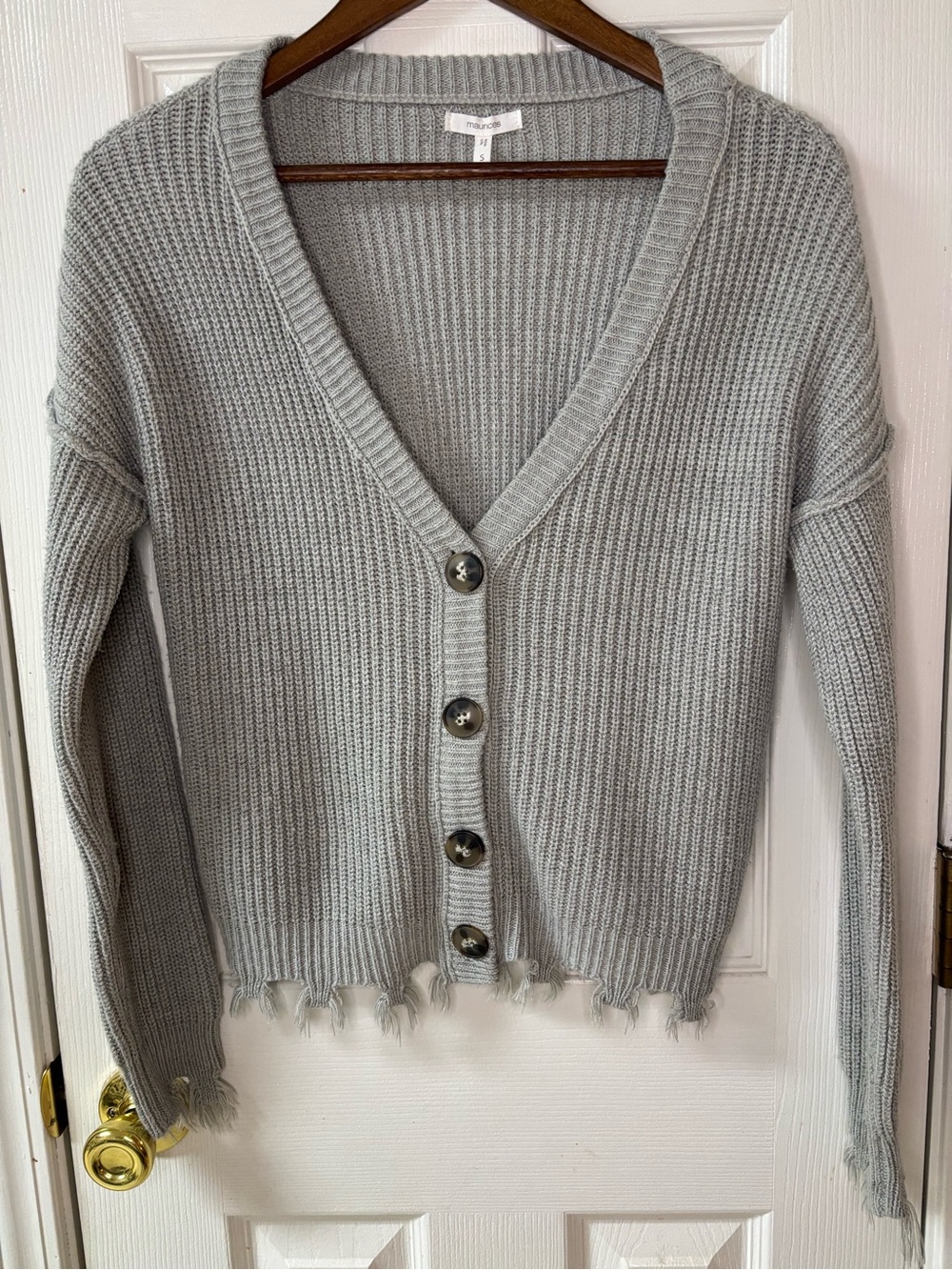 Maurices Light Gray Ribbed V-Neck Button Cardigan